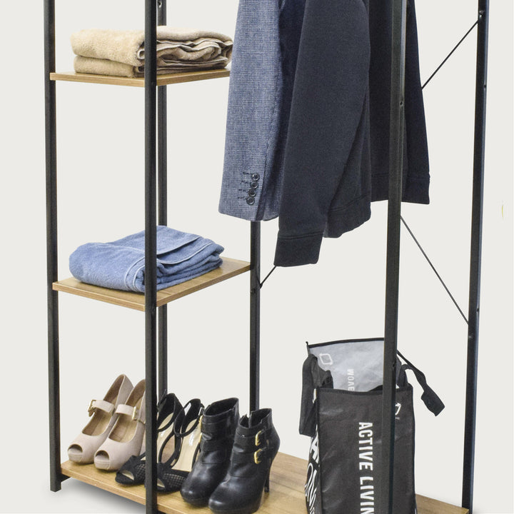 Perchero Closet Minimalista de Acero y Madera Café