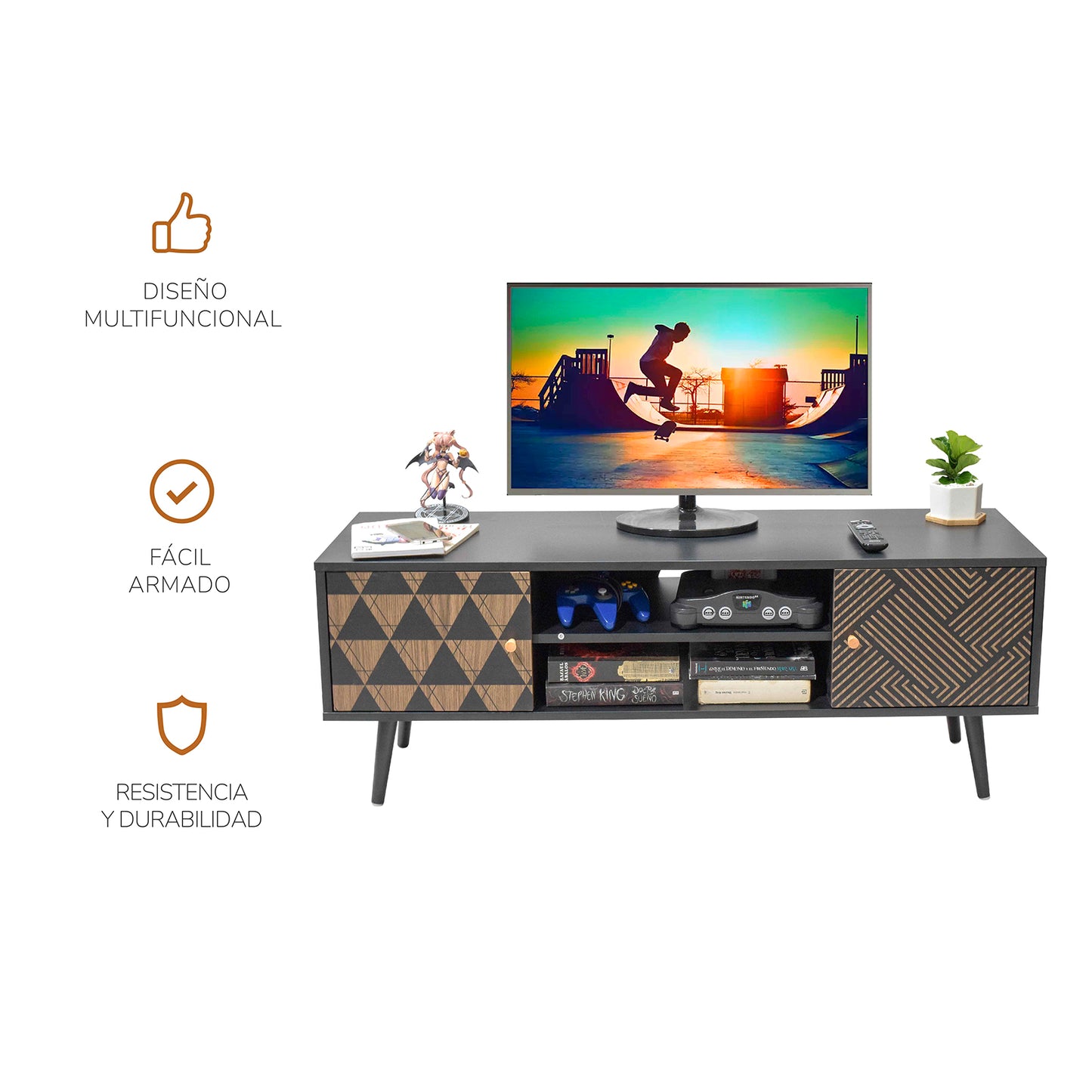 Mueble de TV Corintio-N Estilo Vintage Negro