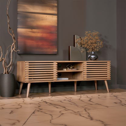 Mueble de TV Retro con Puertas Corredizas Café