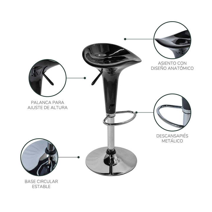 Set 2 Taburetes Danke-N con Altura Ajustable Negro