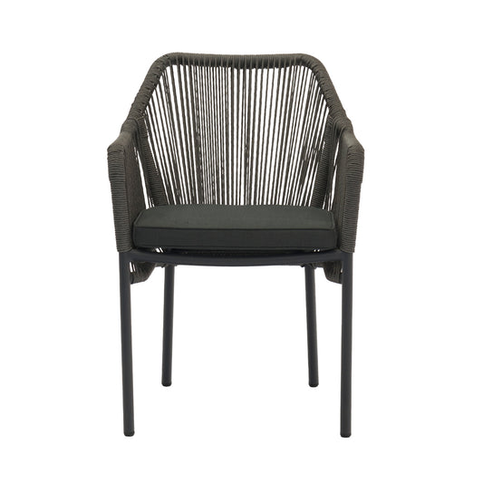 Set 4 Sillas de Exterior de Cuerda de Ratán Sintético con Cojín Gris