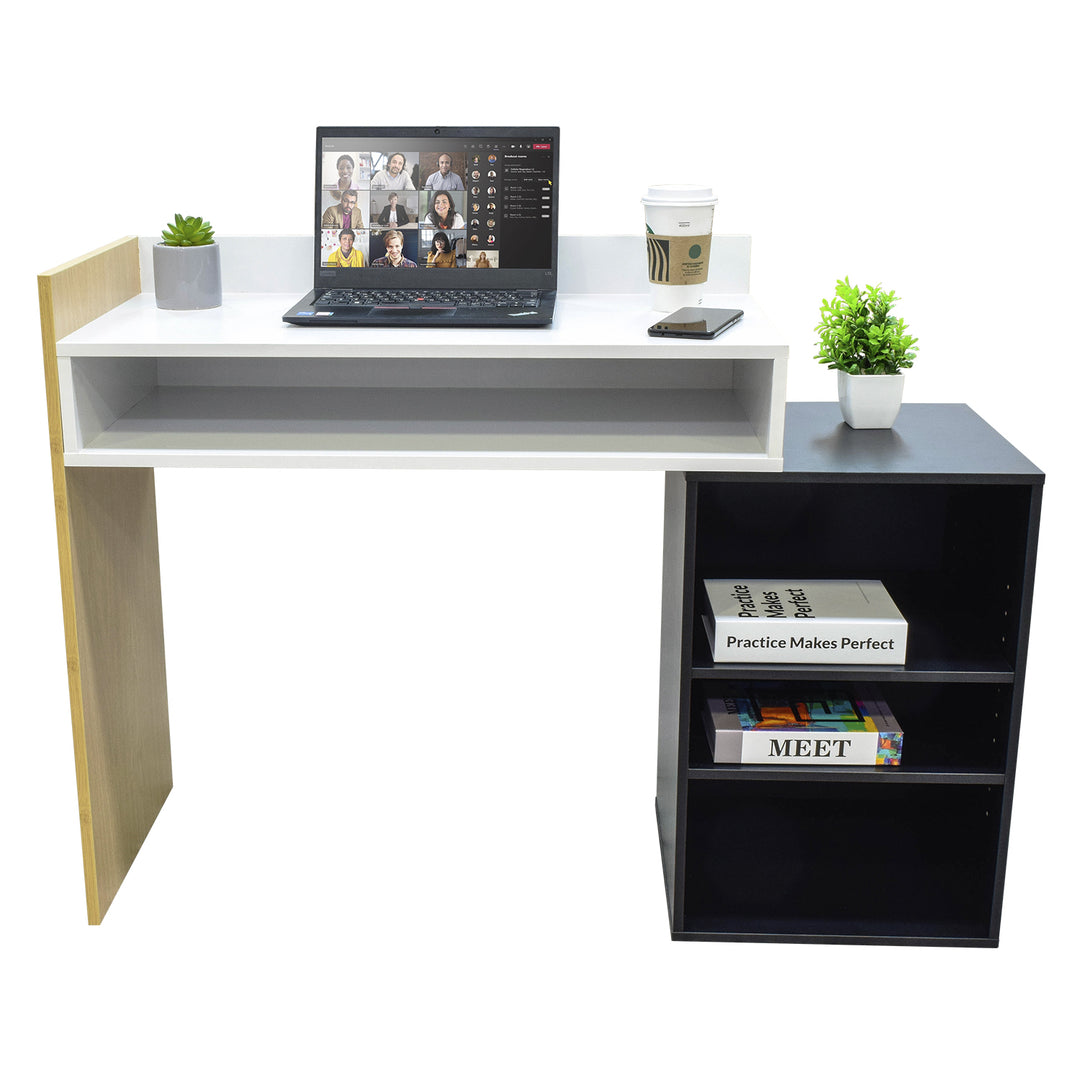 Combo Escritorio Escalonado + Silla de Oficina Gris