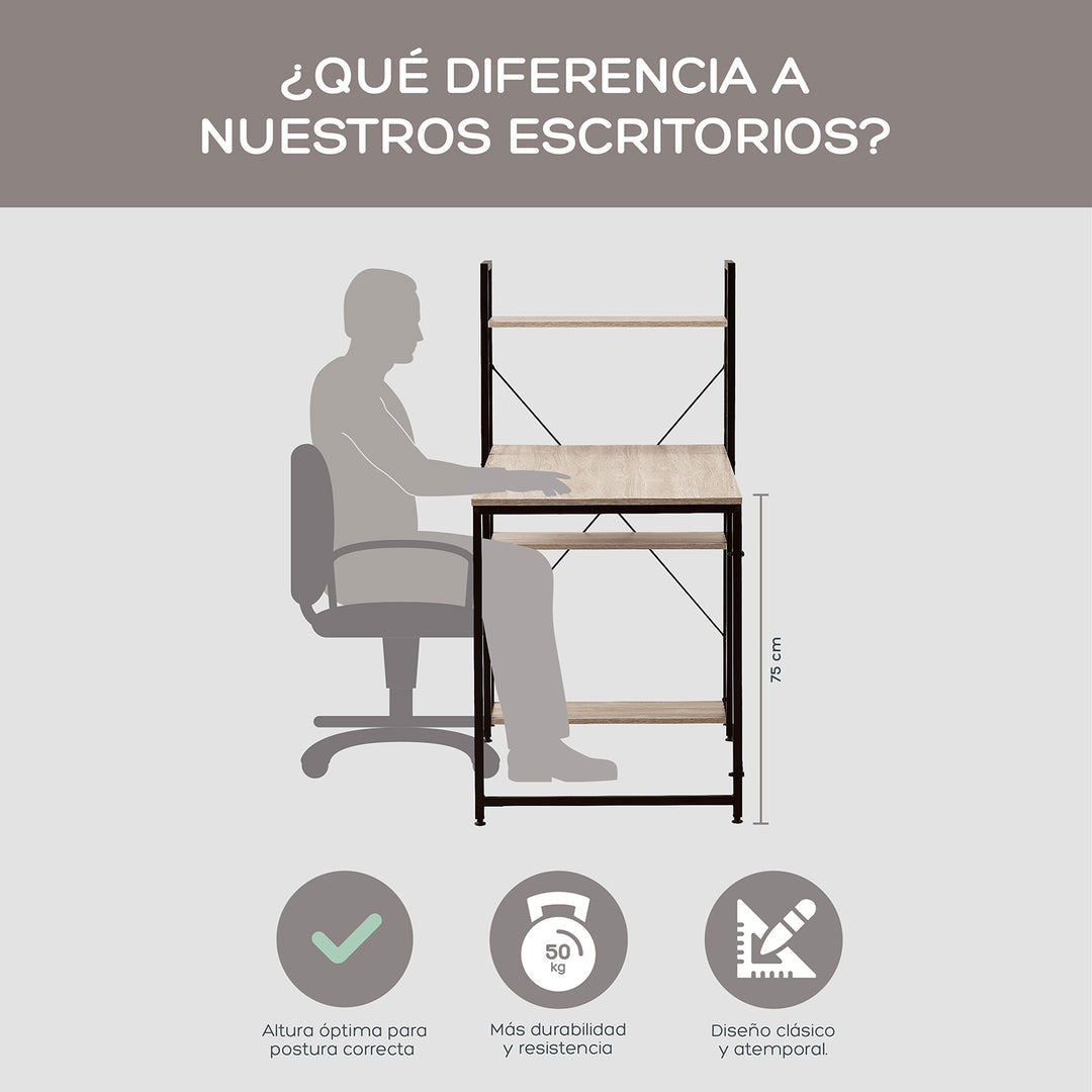 Escritorio con Estantes Negro y Beige