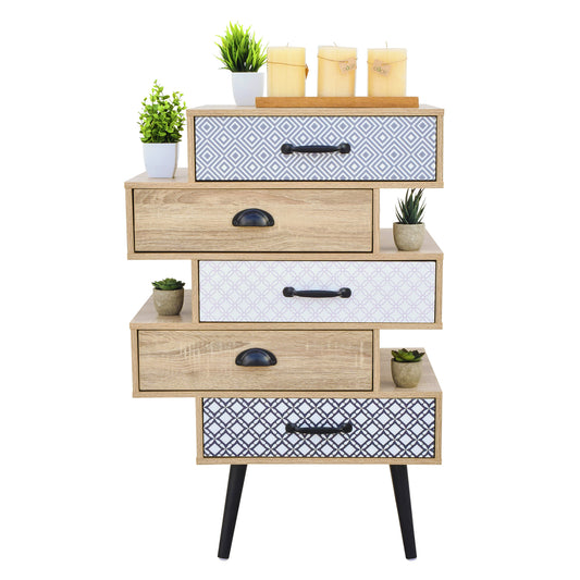 Cómoda Dijon con 5 Cajones Asimétricos Café