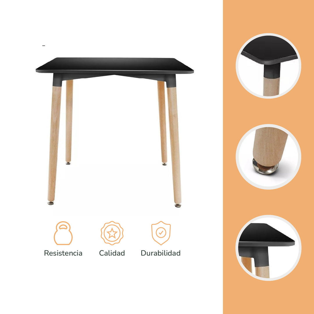 Mesa de Comedor Eames Nórdica Cuadrada Negro