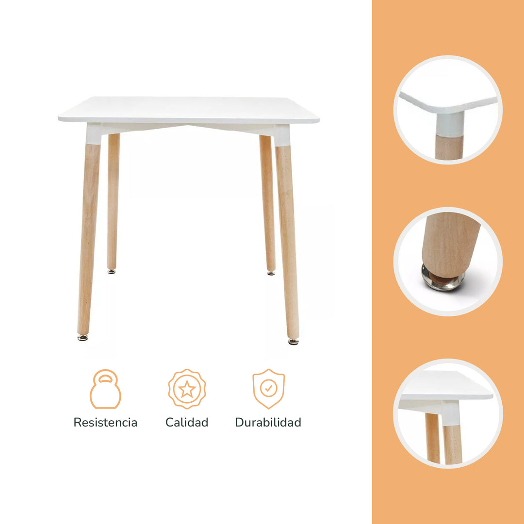 Mesa de Comedor Eames Nórdica Cuadrada Blanca
