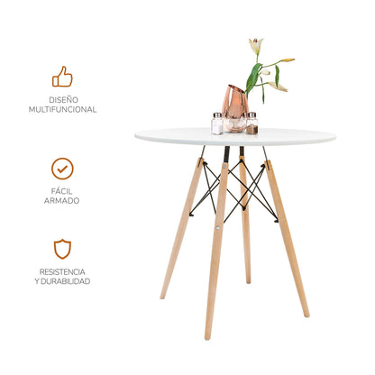 Mesa de Comedor Estilo Eames Redonda Blanca