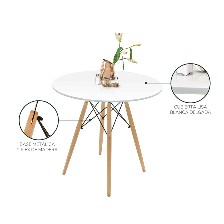 Mesa de Comedor Estilo Eames Redonda Blanca