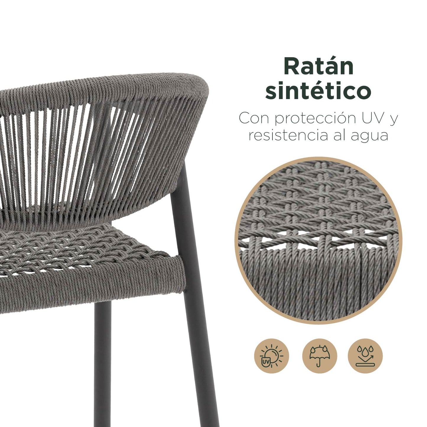 Set 4 Sillas de Exterior de Ratán Sintético Gris Oscuro