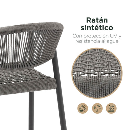 Set 4 Sillas de Exterior de Ratán Sintético Gris Oscuro