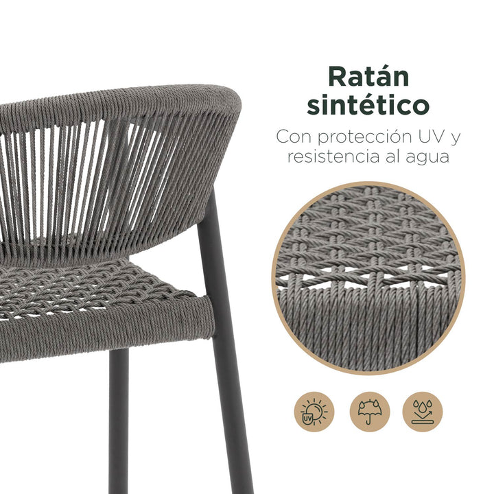 Set 4 Sillas de Exterior de Ratán Sintético Gris Oscuro