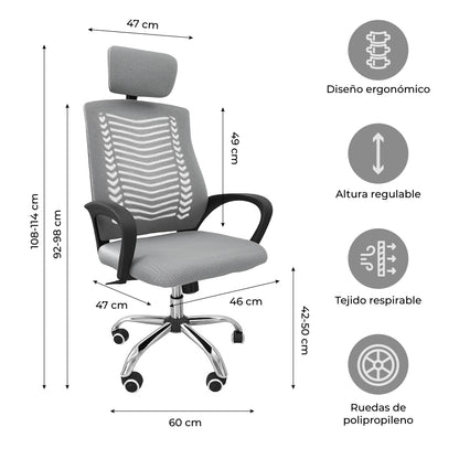 Silla de Oficina con Cabecera Ajustable Gris