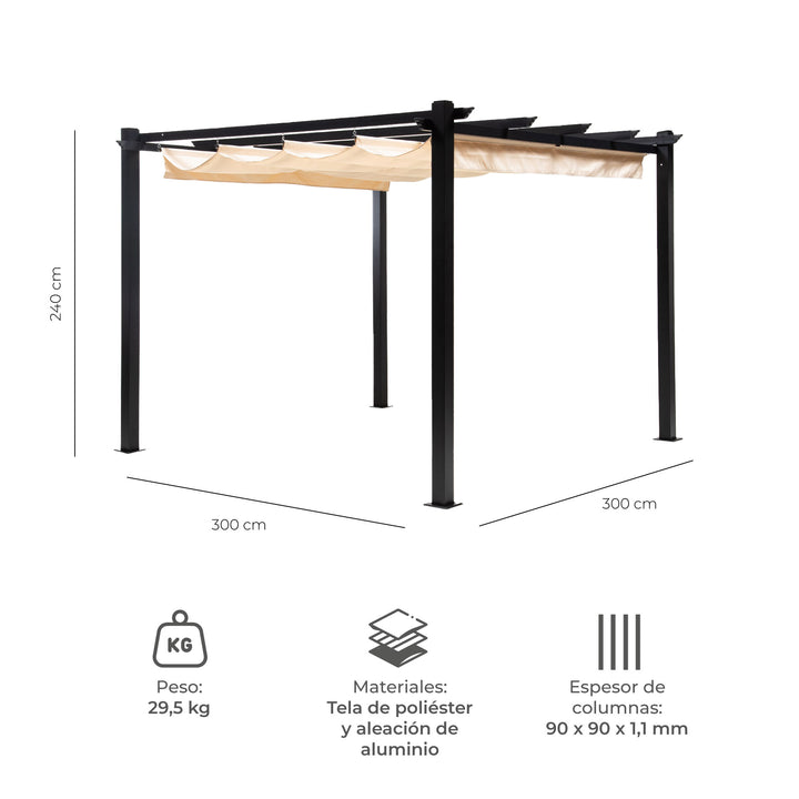 Pérgola Toldo Retráctil de 3x3 Beige