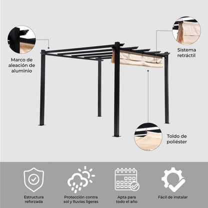 Pérgola Toldo Retráctil de 3x3 Beige