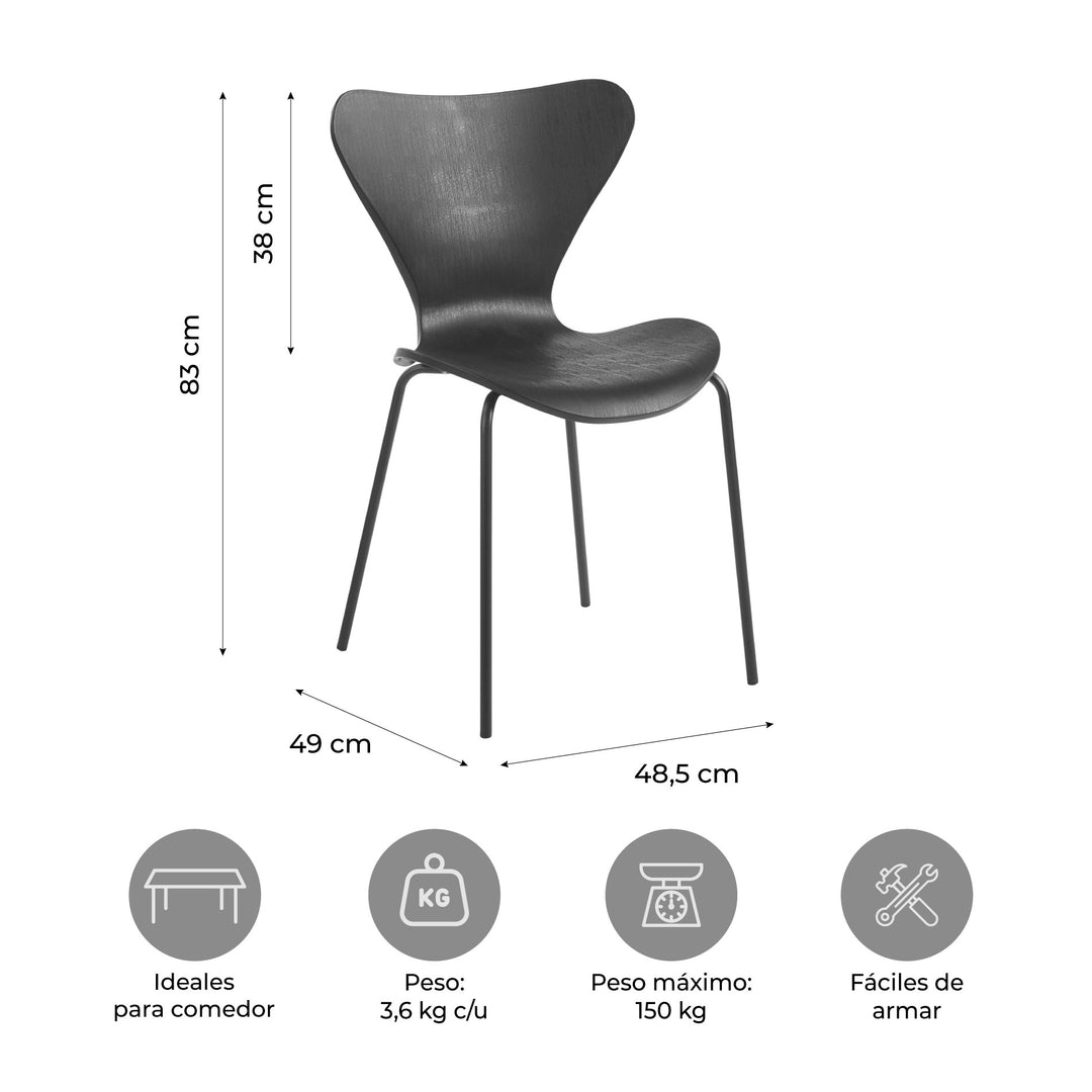 Set 4 Sillas de Comedor Bélica Negras