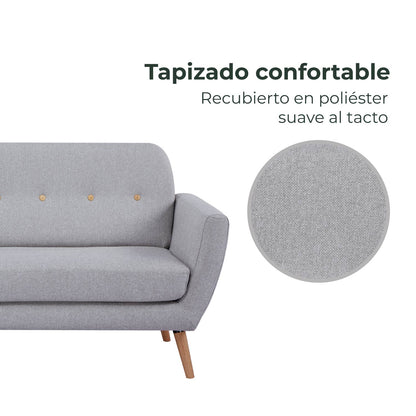 Sofá 3 Plazas Capena Respaldo Capitoné Gris