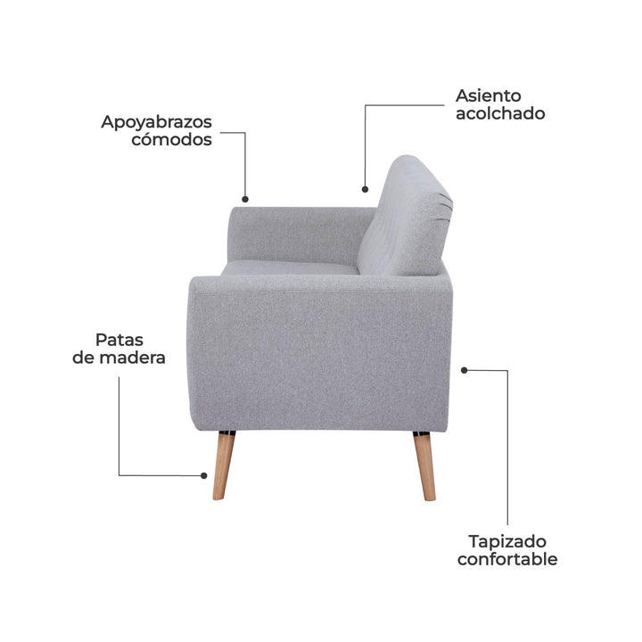 Sofá 3 Plazas Capena Respaldo Capitoné Gris