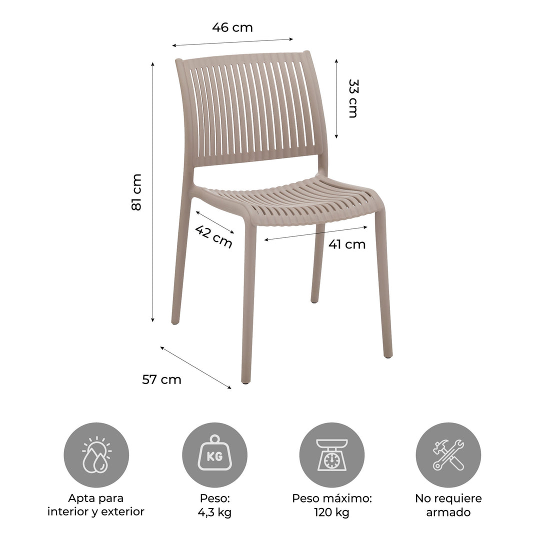 Set 4 Sillas de Comedor de Plástico Varilladas Apta Exterior Beige