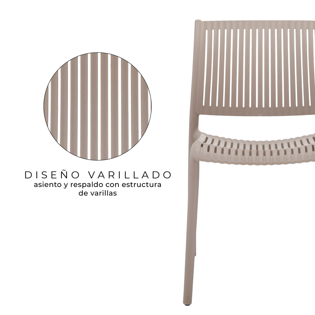 Set 4 Sillas de Comedor de Plástico Varilladas Apta Exterior Beige