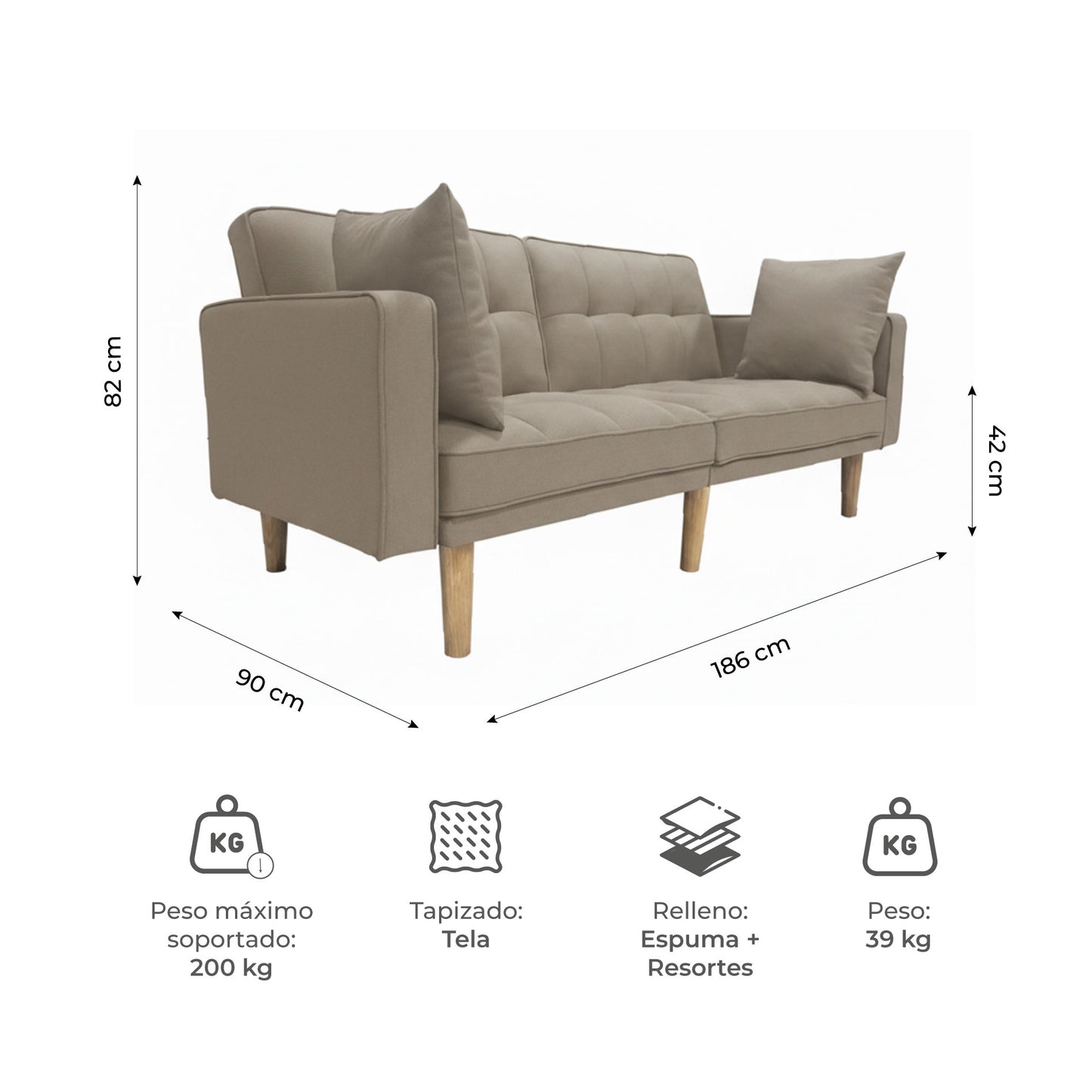 Sofá Cama 2 Plazas Fiano Beige