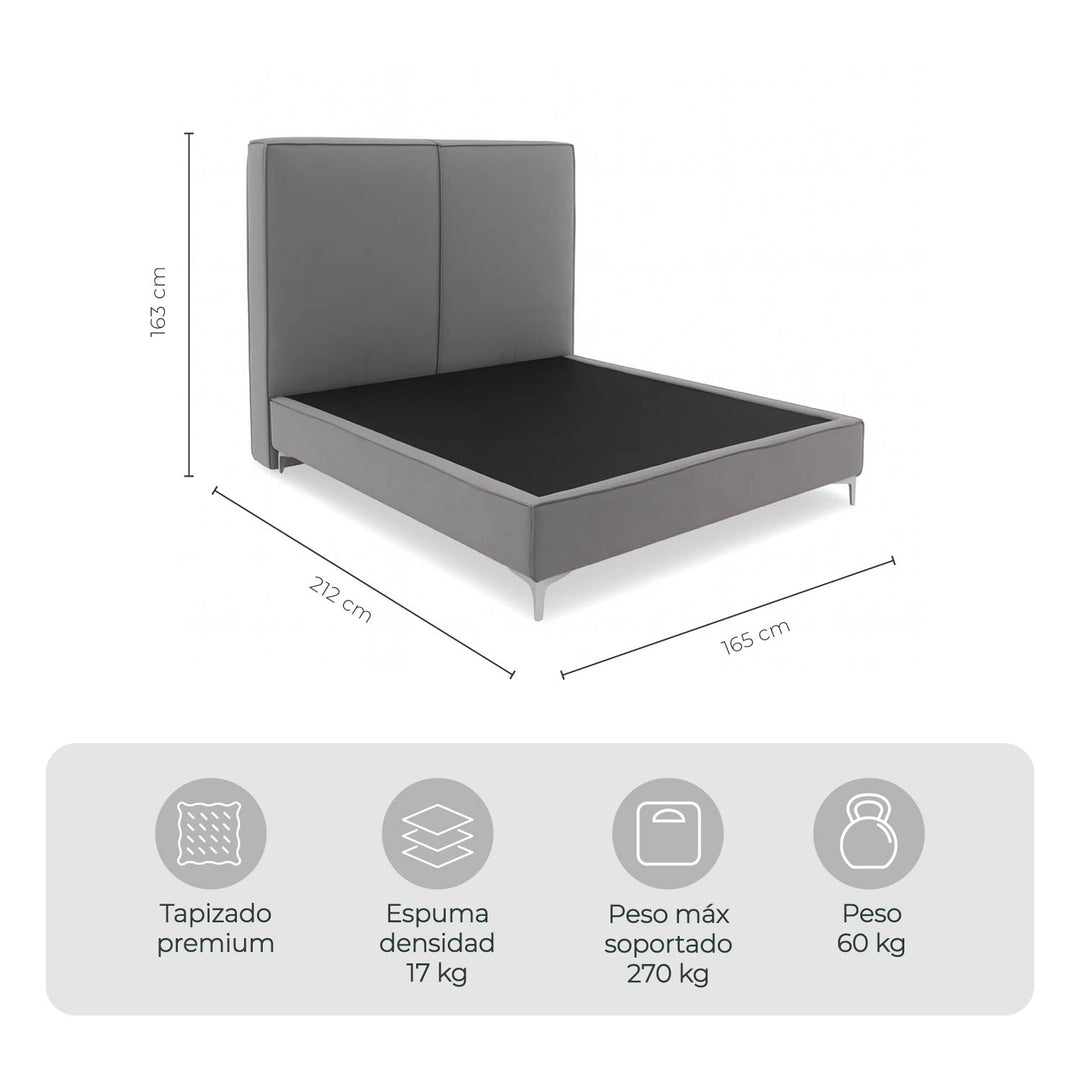 Cama Queen Gala Con Cabecera Gris