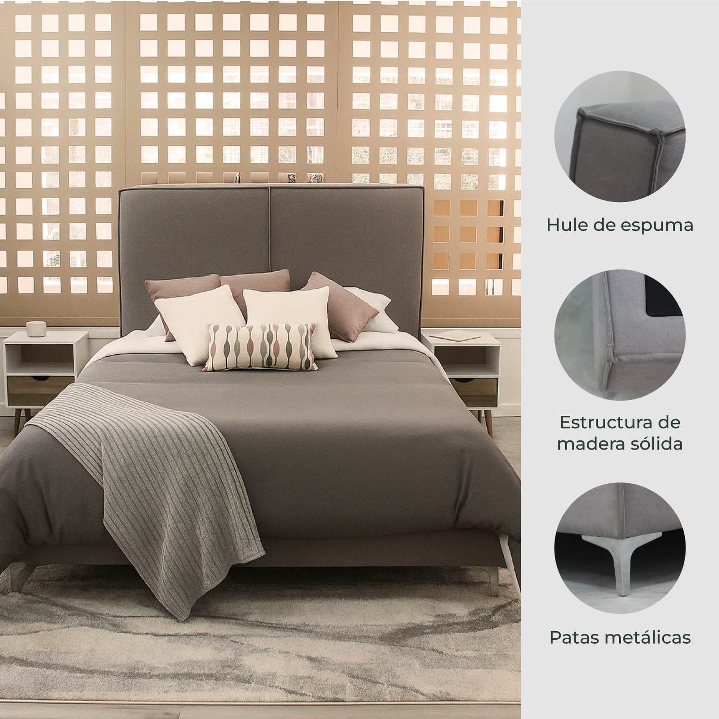 Base de Cama Queen Gala Con Cabecera Gris