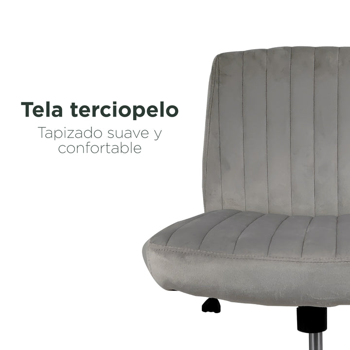 Silla de Oficina Acanalada de Terciopelo Gris Claro