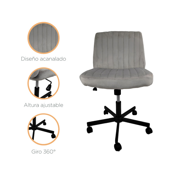Silla de Oficina Acanalada de Terciopelo Gris Claro