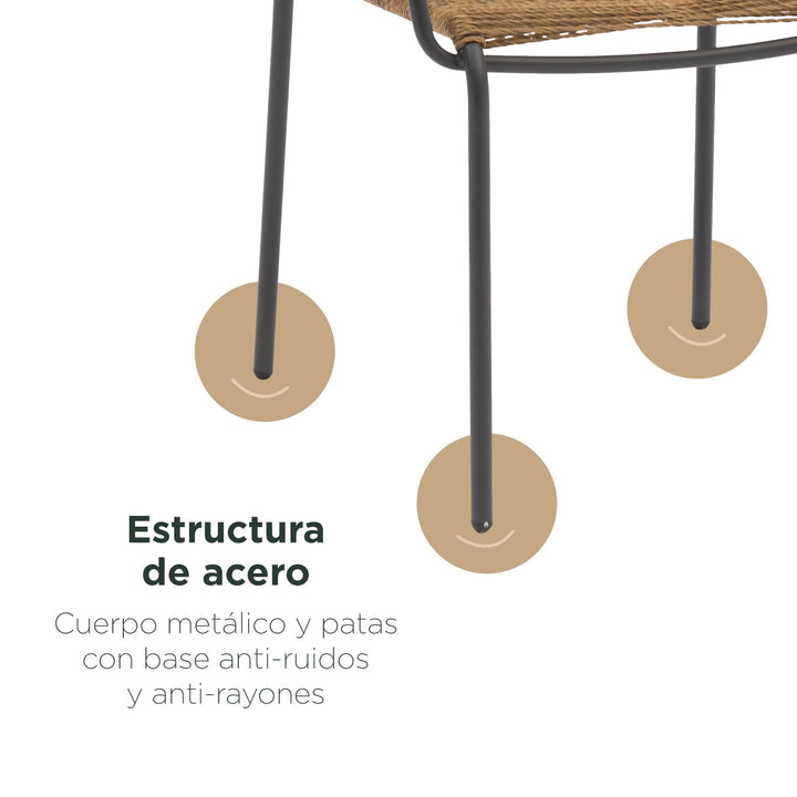 Set 4 Sillas de Ratán Sintético + Mesa Cuadrada