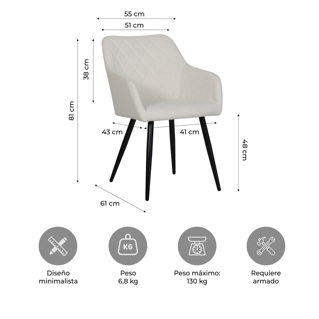 Set 2 Sillas de Comedor Tapizadas Blancas