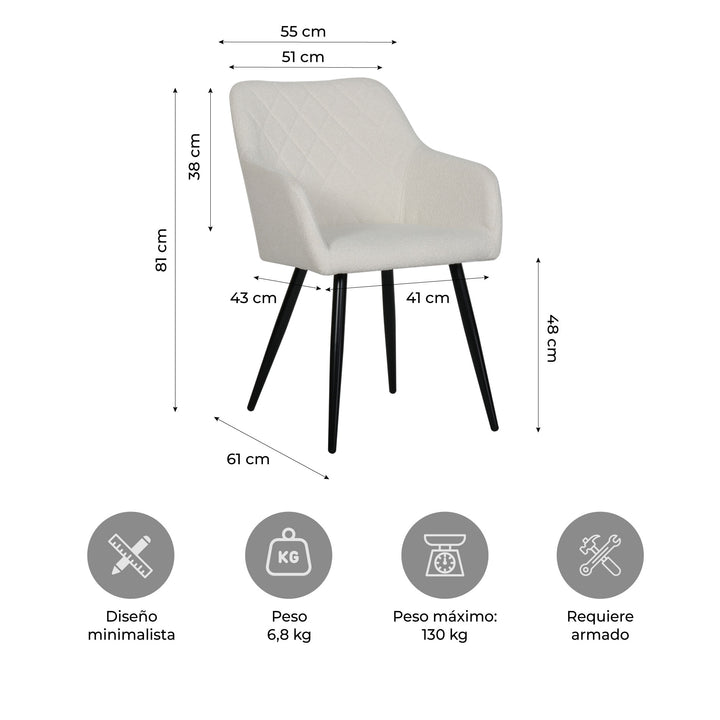 Set 2 Sillas de Comedor Tapizadas Blancas