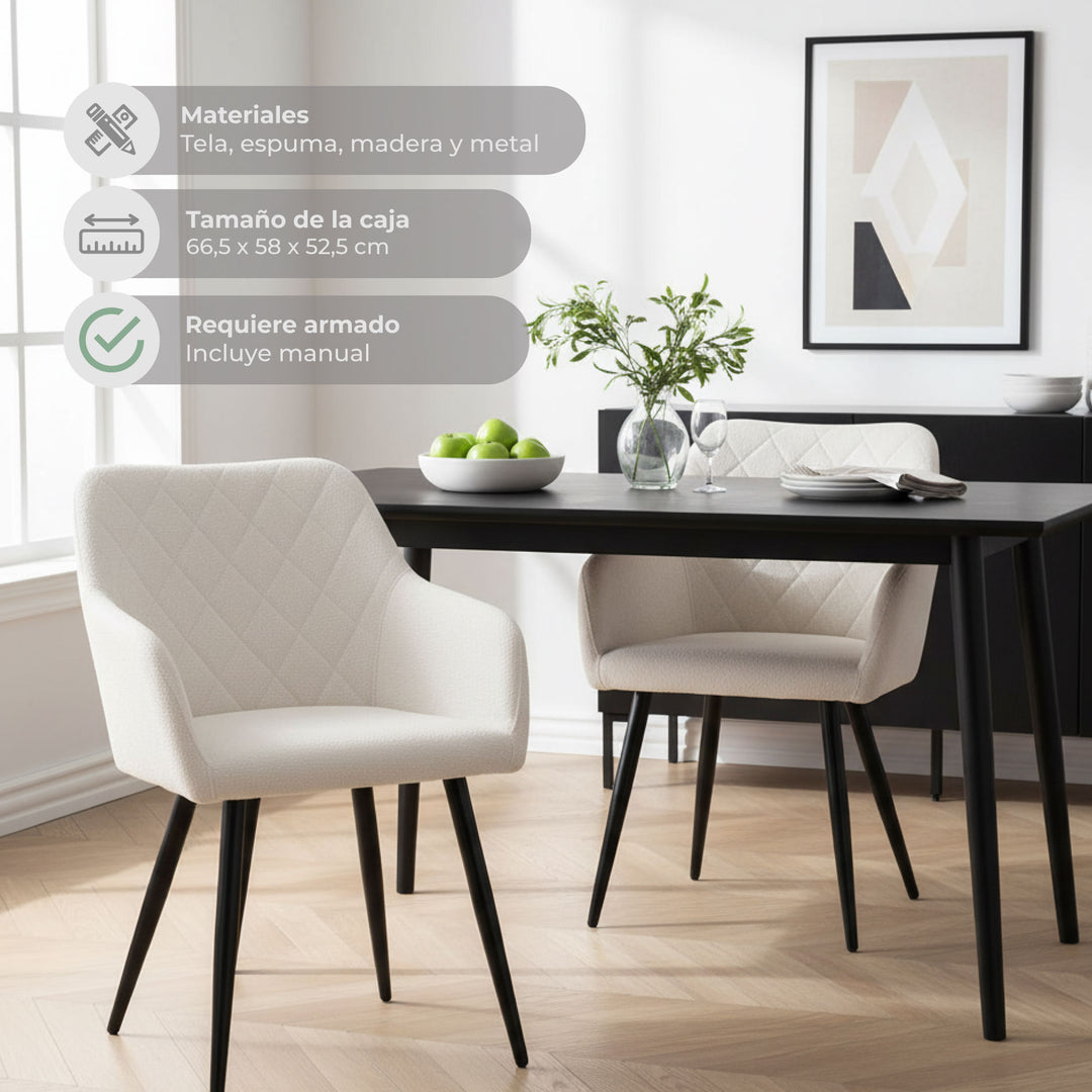 Set 2 Sillas de Comedor Tapizadas Blancas