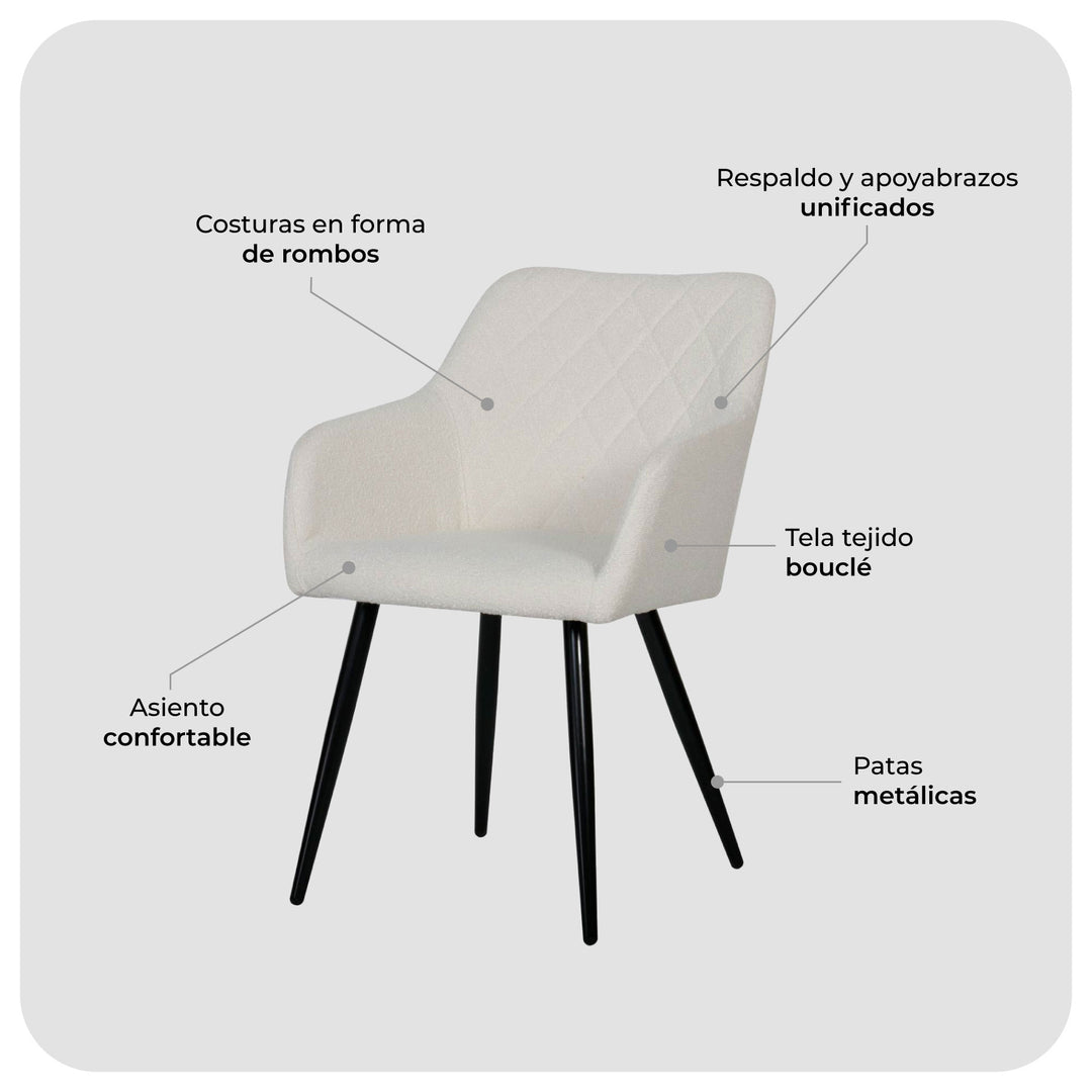 Set 2 Sillas de Comedor Tapizadas Blancas