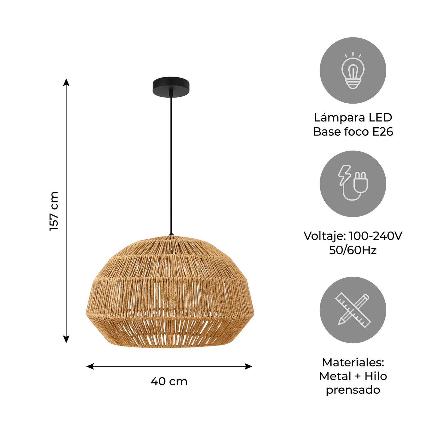 Lámpara de Techo LED Colgante Hilo Natural Café