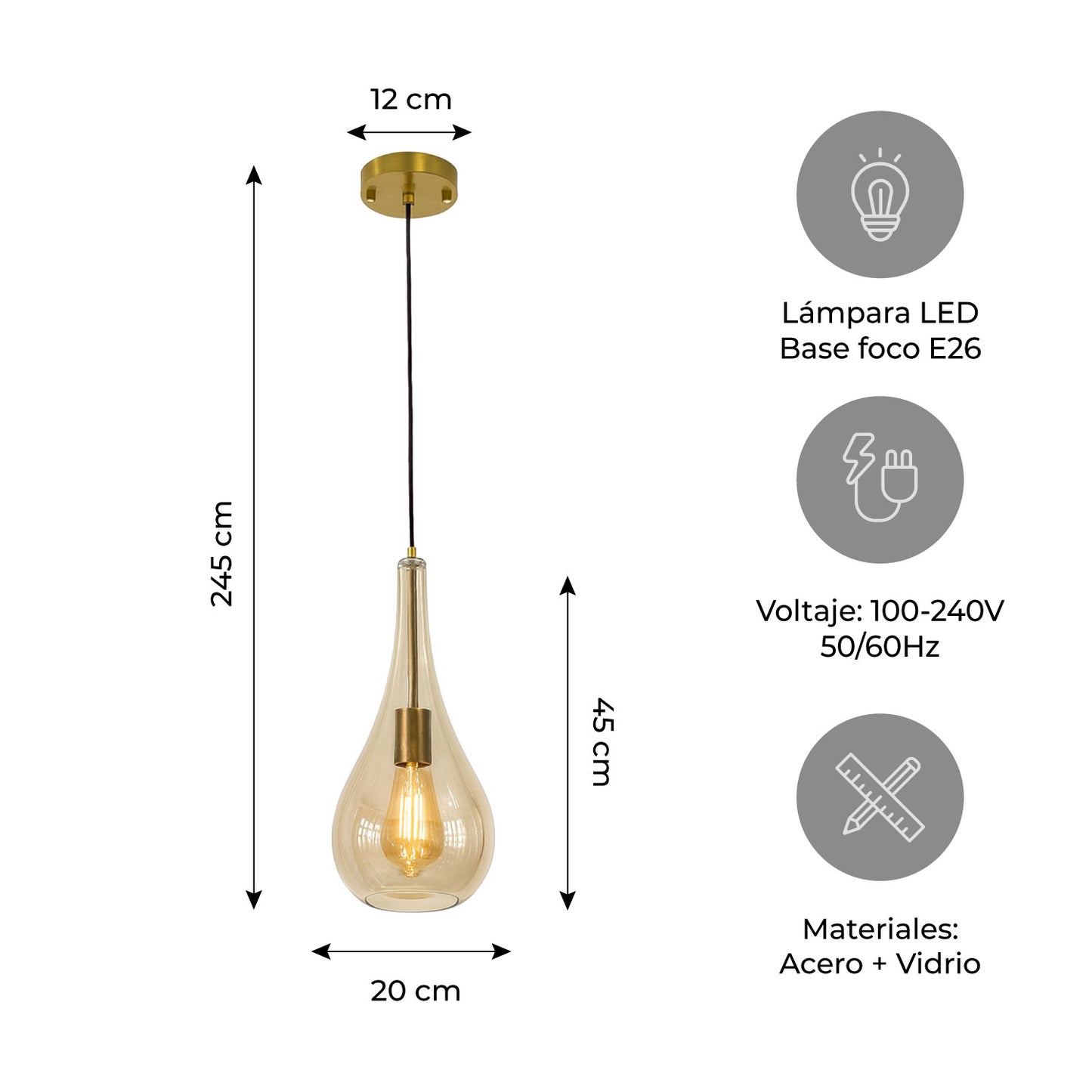 Lámpara de Techo LED Colgante Ambar Dorado