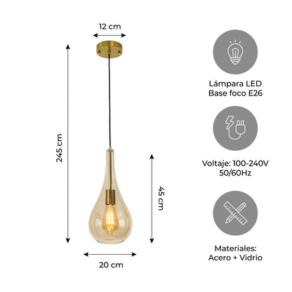 Lámpara de Techo LED Colgante Ambar Dorado