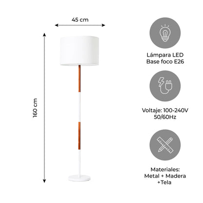 Lámpara de Pie LED Moderna Blanca Detalles Madera