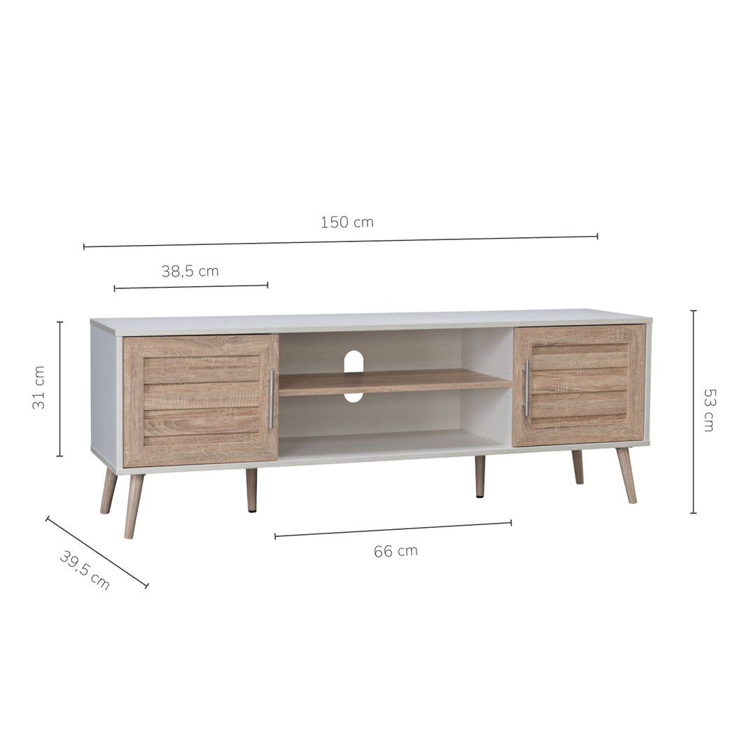 Mueble de TV Con Estantes y Puertas Blanco y Café