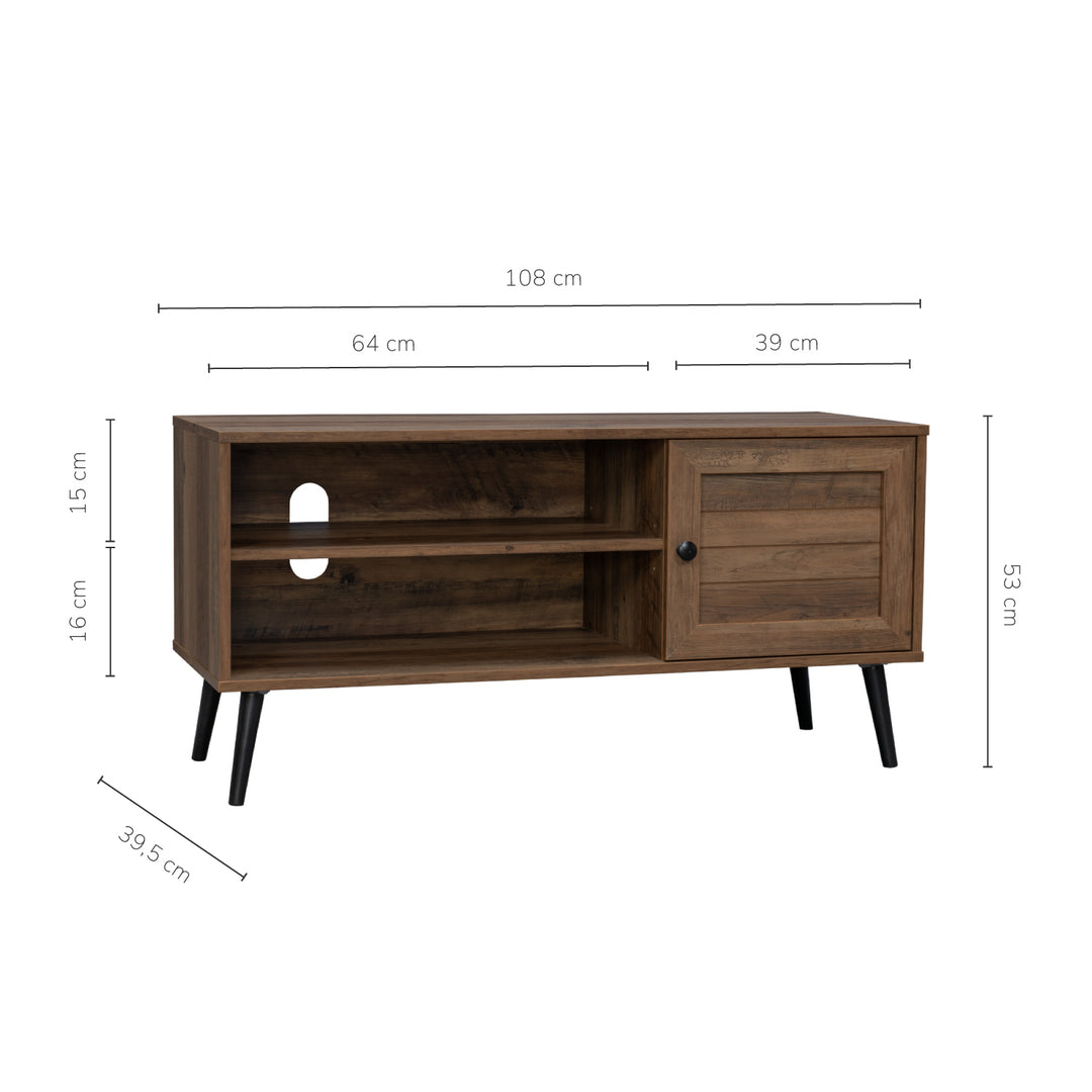 Mueble de TV con Estantes y Puerta Café Oscuro
