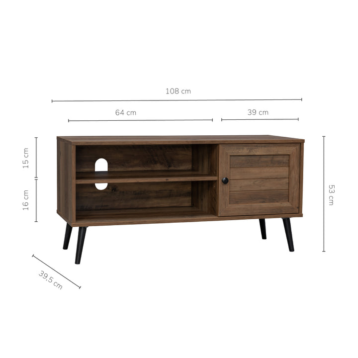 Mueble de TV con Estantes y Puerta Café Oscuro