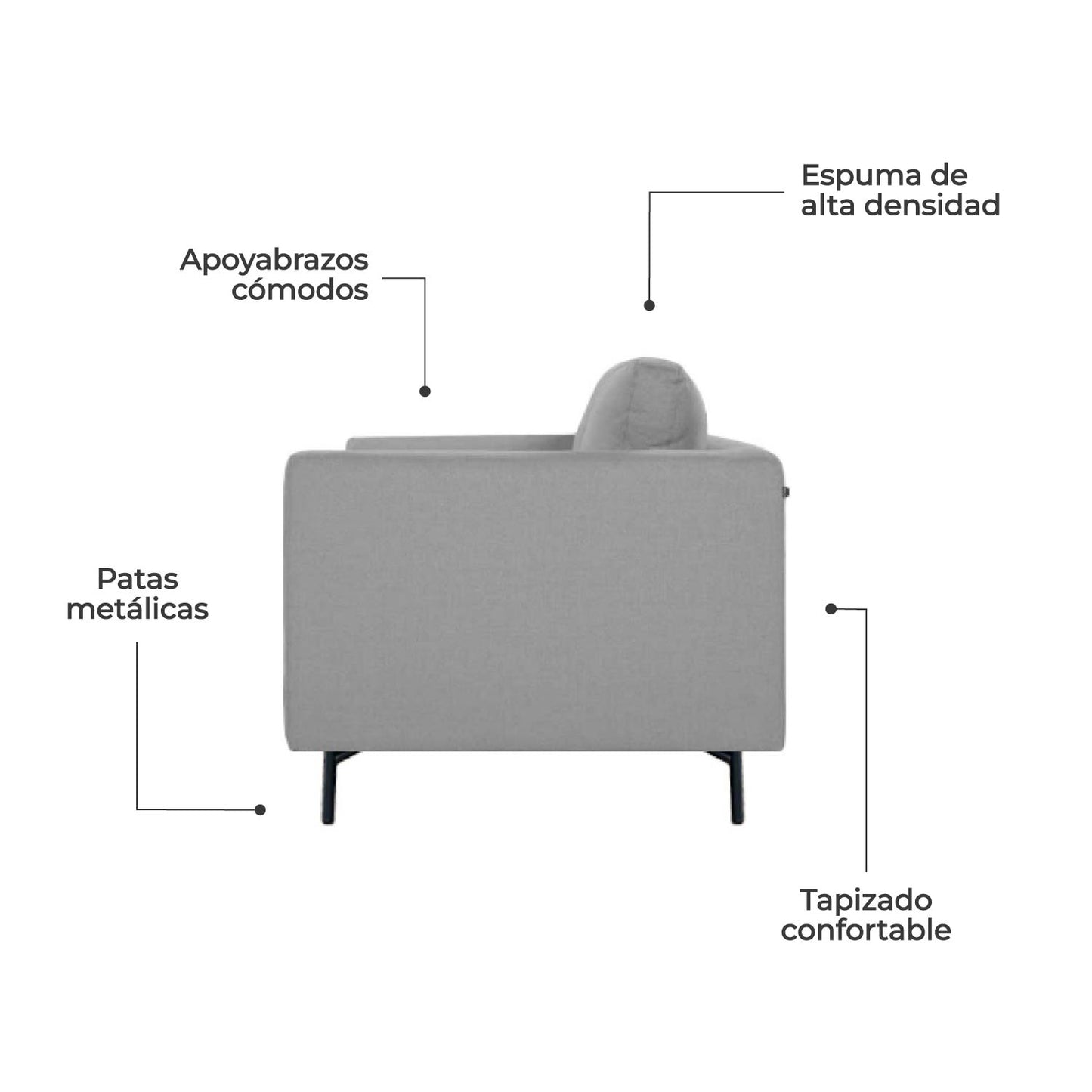 Combo Sofá Modular + Sillón Individual Murcia Gris Claro