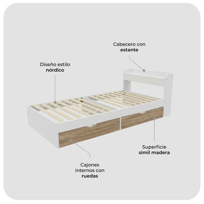 Cama Individual Nórdica con Cajones
