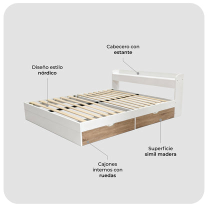 Cama Queen Nórdica con Cajones