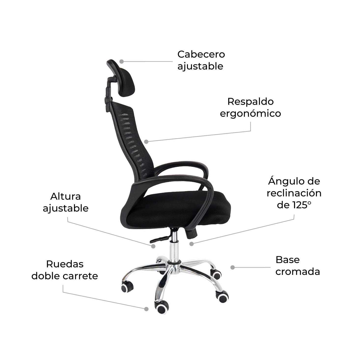 Silla de Oficina con Cabecera Ajustable Negra