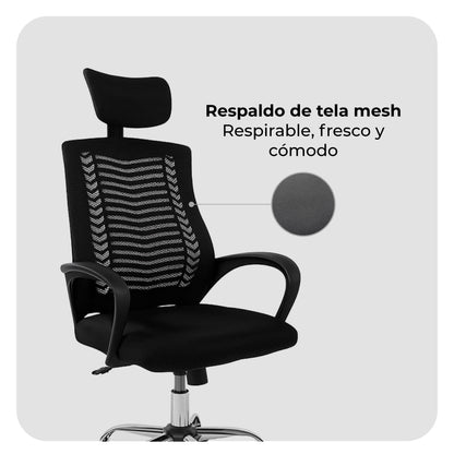 Silla de Oficina con Cabecera Ajustable Negra
