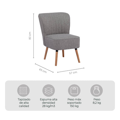 Sillón Individual Olena Tapizado Gris