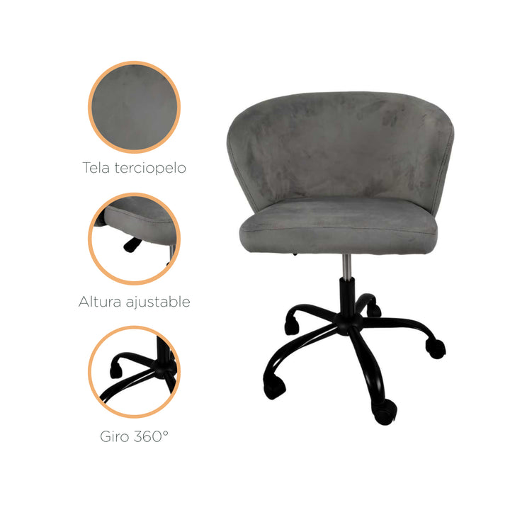 Silla de Oficina de Terciopelo Gris Oscuro