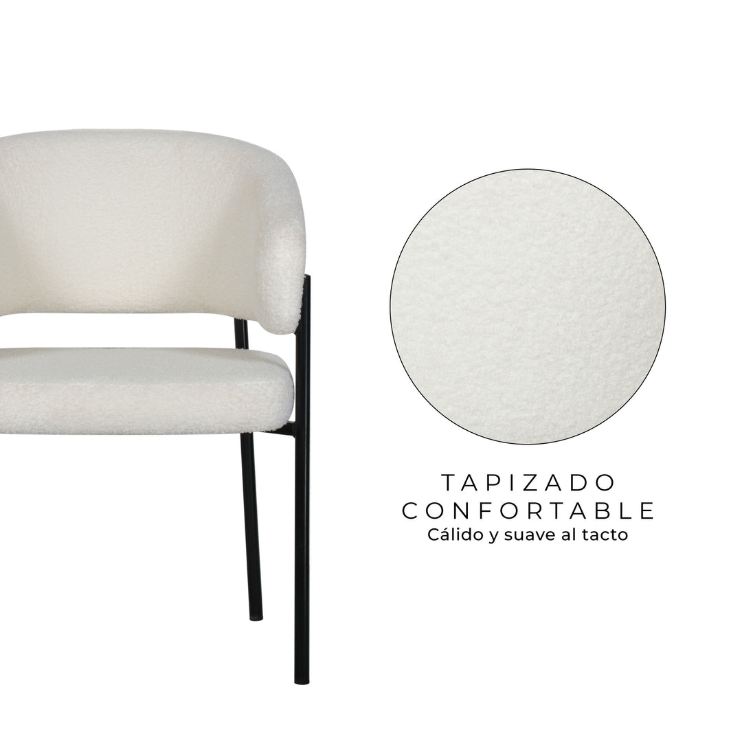 Set 2 Sillas de Comedor Tapizadas Respaldo Curvo Blancas