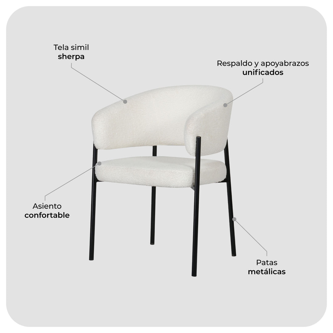 Set 2 Sillas de Comedor Tapizadas Respaldo Curvo Blancas