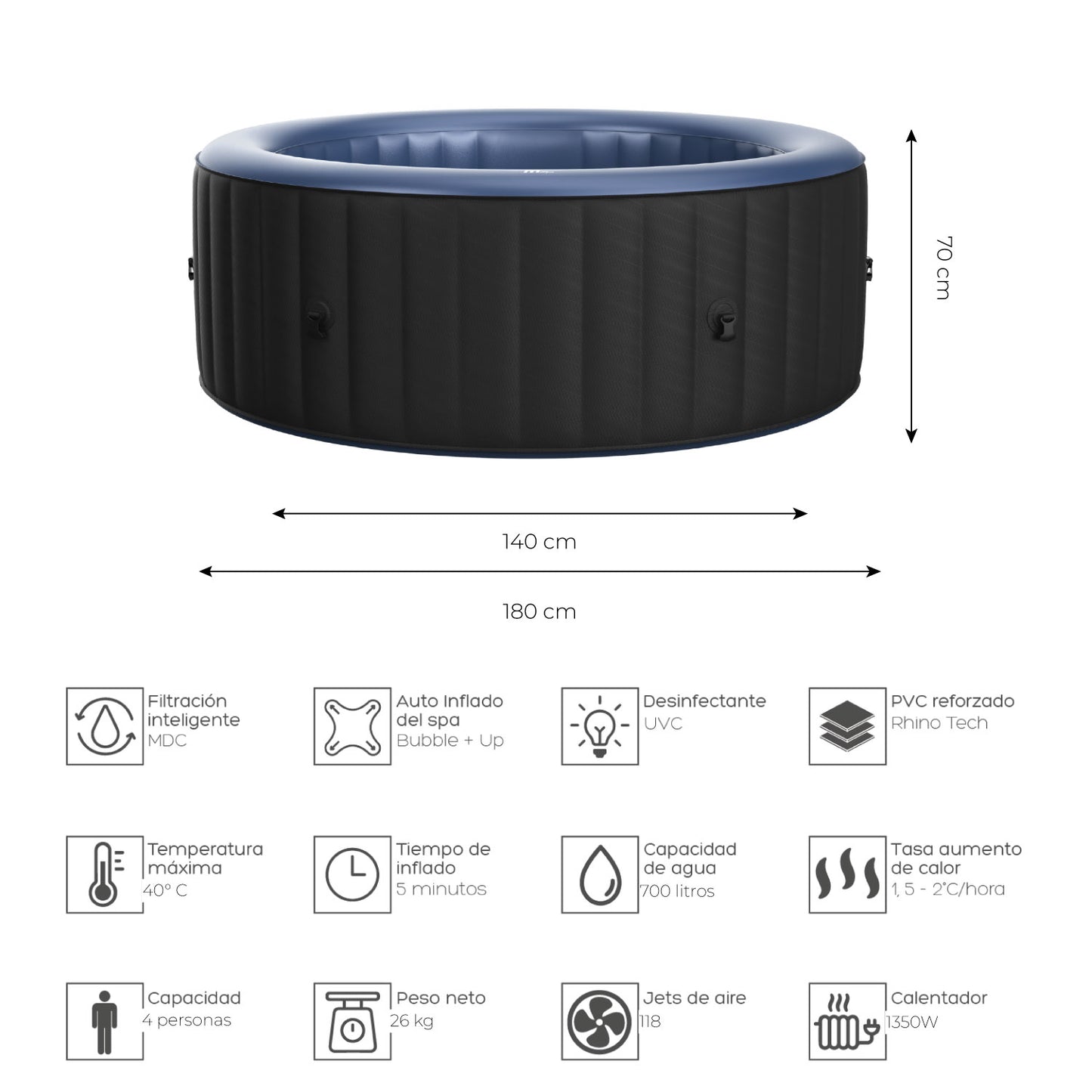 Tina Spa Hidromasaje Inflable Bergen 4 Comfort